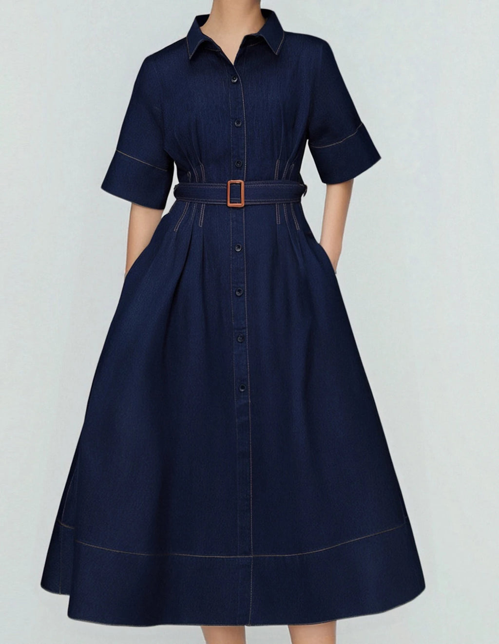 Women's Denim Long Dress 2025 Autumn New Texture navy blue Women's Business Long Dress