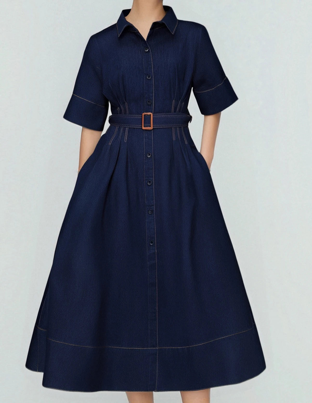 Women's Denim Long Dress 2025 Autumn New Texture navy blue Women's Business Long Dress