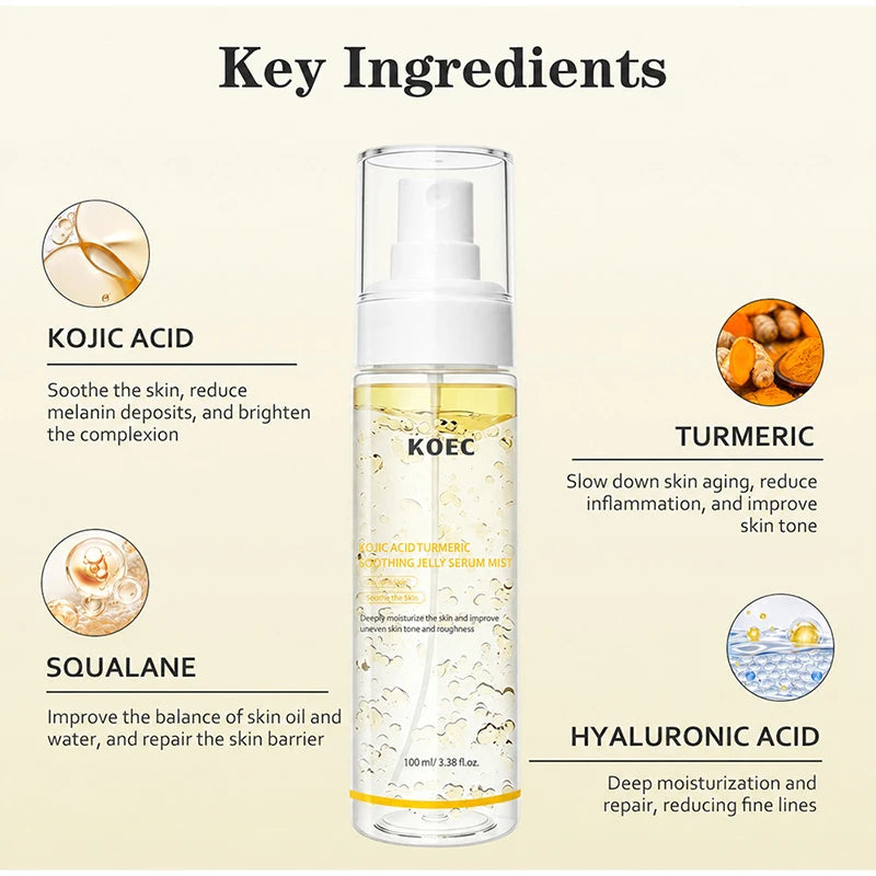 PDRN Kojic Acid Turmeric Serum Mist 100ml Rice Hyaluronic Acid Hydrate Refreshing Face Toner Deep Nourish Daily Pre-makeup Spray