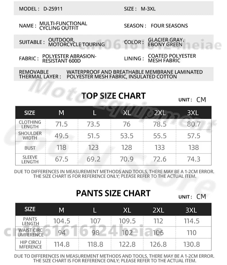 Waterproof Motorcycle Jacket and Pants Suit with CE Level Fall Protection Motocross Riding Gear for All Weather Conditions