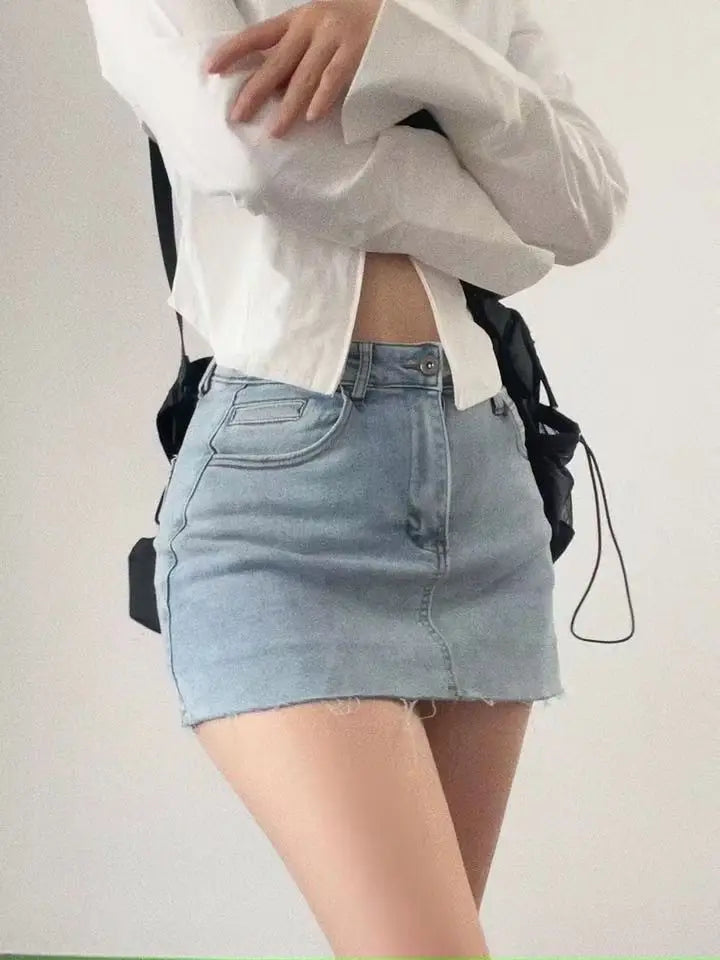 Vintage Denim Mini Skirts Women Summer Korean Fashion y2k Clothes High Waist A-line Blue Slim Cute Sexy Short Jeans Skirt Female