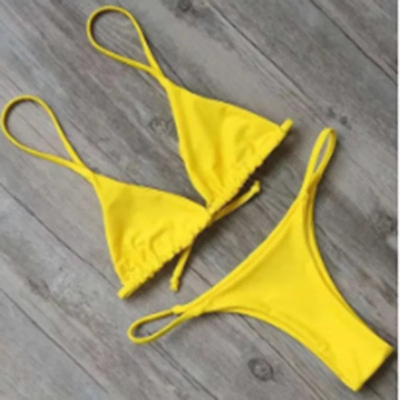 Bikini Women's Simple Solid Color Swimsuit Comfortable Fabric Sexy Backless Sports Swimming Fashion Clothing