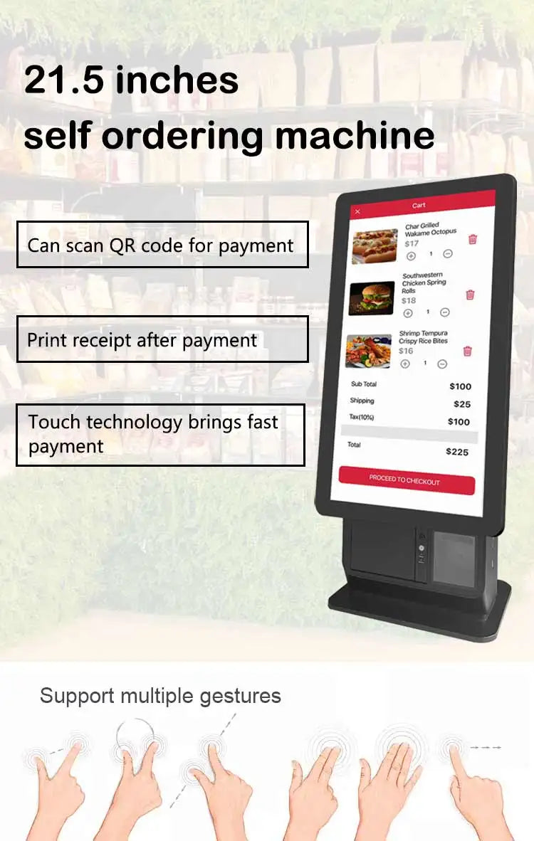 Restaurant Pos System All in One Touch Screen Wall Mounted Self Service Ordering Payment Kiosk