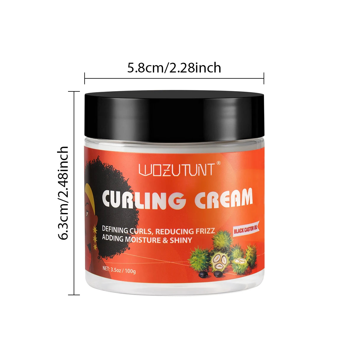 WOZUTUNT Curl Defining Cream 100g, Leave-in Styling Cream with Black Castor Oil,Frizz Control Hydrate for Bouncy Shiny Hairstyle