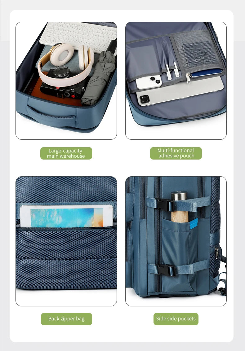 Large Travel Backpack for Women Men Cabin Bag Multifunctional Airplane Waterproof Backpack with USB Charging Anti-Theft Backpack
