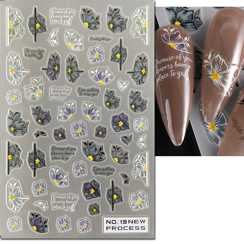 3d Nail Art Ultrathin Decals Blue Pink Blossom Florals Flowers Leaves Nail Stickers Decoration For Nail Tips Beauty
