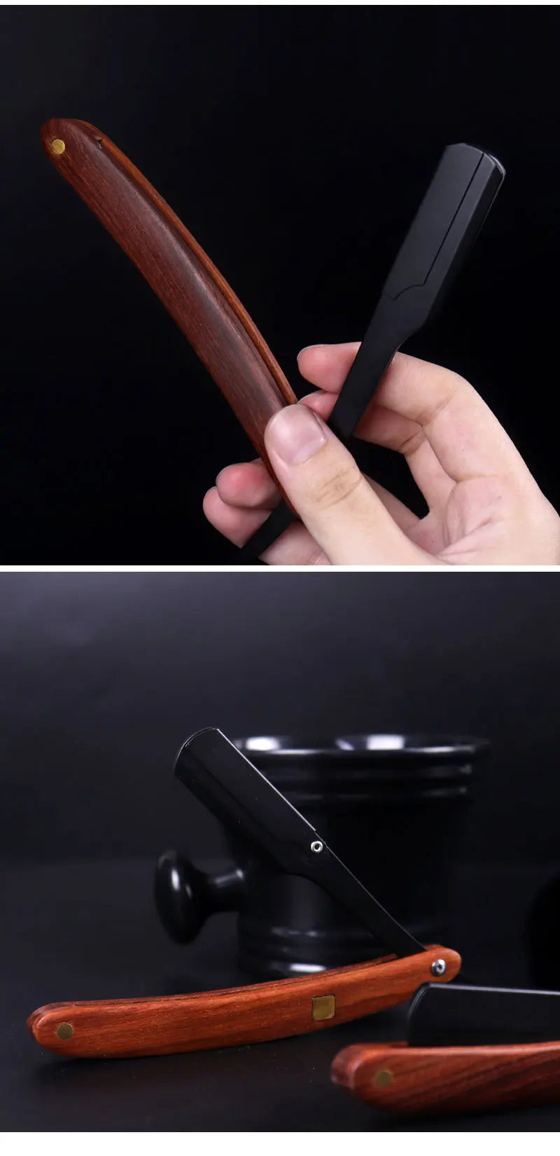 wooden trimmer manual shaver professional straight edge stainless steel sharp barber razor folding shaving blade shave beard cut
