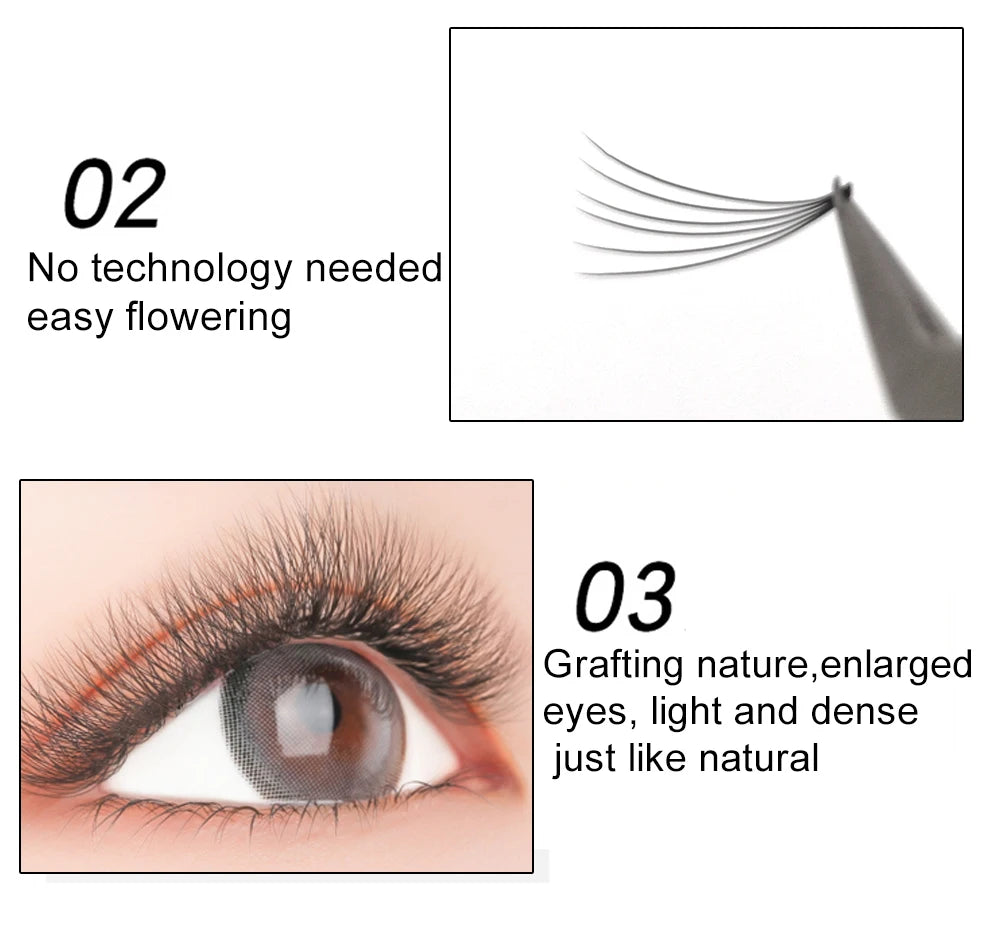 E-young 2d Premade Lashes Volume Fans Short Stem C/D Curl 0.1mm Natural False Eyelashes Extensions Premade Fans Wholesale Makeup