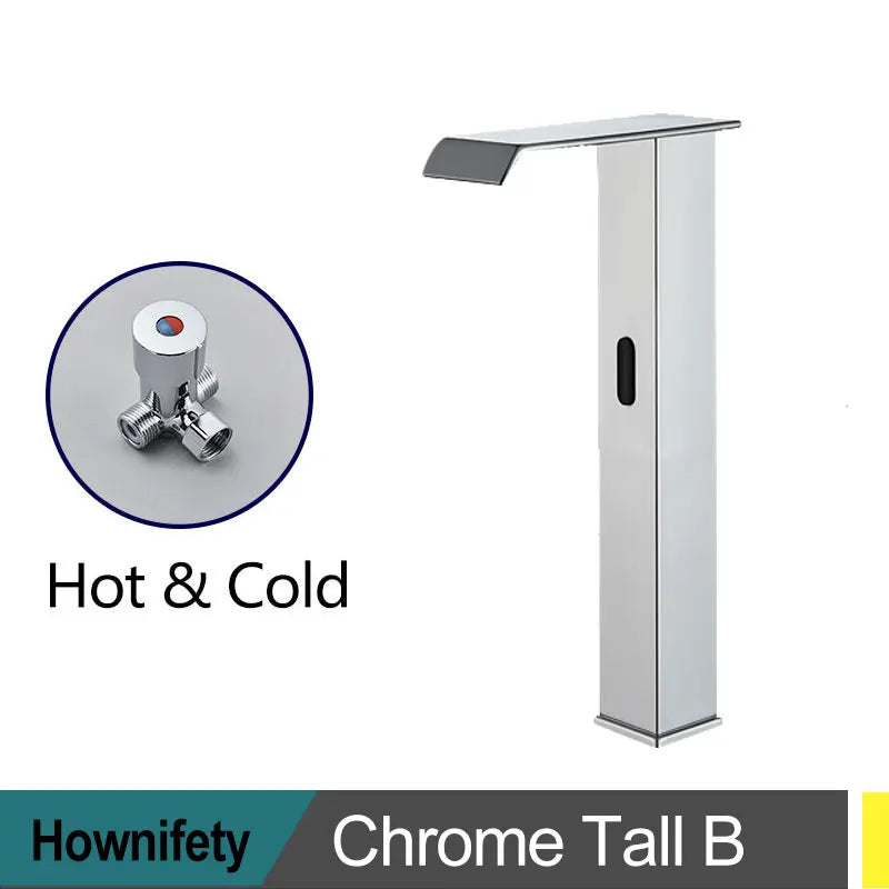 Hownifety Hot Cold Smart Sensor Bathroom Basin Faucet Deck Mount Waterfall Outlet Mixer Crane Tap Automatic Sense Touchless