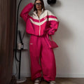 Spring Autumn Street Jumper Two Piece Set Women Long Sleeve Zipper Jacket+Patchwork Hip-Hop Sports Pant Suit Loose Women Outfit
