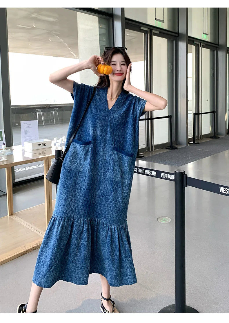 Retro Denim Dress Women's Summer Design Sense Fashion Loose Dress