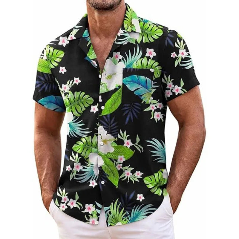 Men's Hawaiian Shirt Short Sleeved Floral Button Shirt Tropical Summer Beach Shirt Camping Collar Shirt