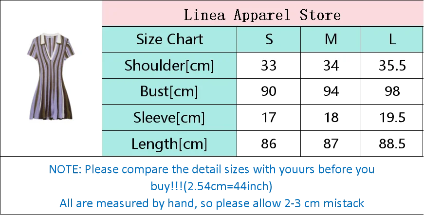 Brown Striped Polo Collar Knitted Short Sleeves Dress V-neckline Waist Cinching Flared Hem Mini Dresses Women Daily Casual Robes
