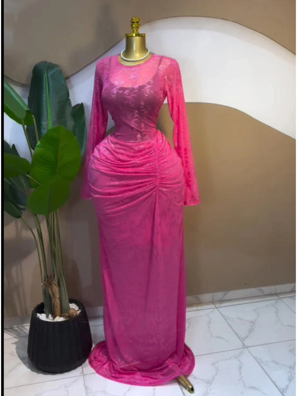 CM.YAYA Women Long Sleeve Ruched Mesh See Though with Lining Bodycon Long Dress 2025 Fall Evening Birthday Sexy Party Dresses