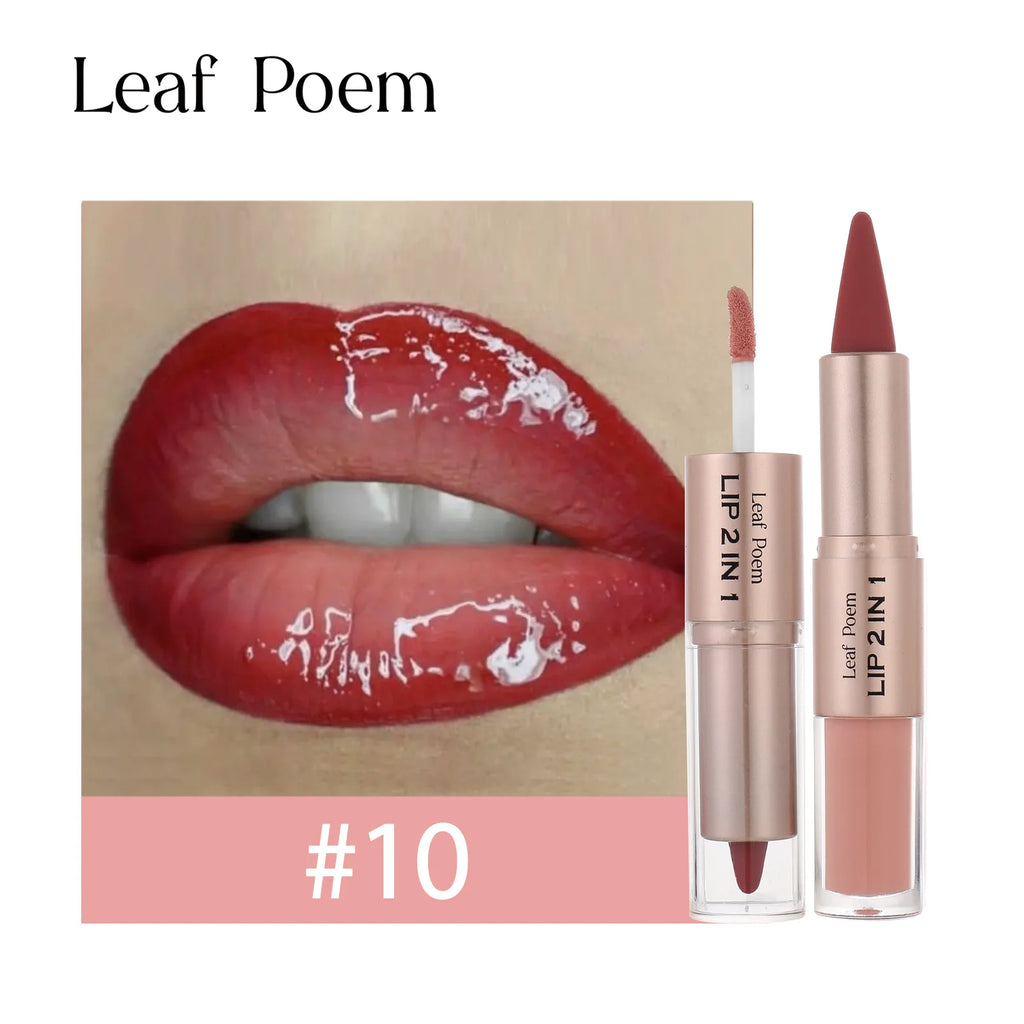 2 in 1 Lip Liner & Lip Gloss Waterproof Double Ended Matte Contour Pencil Crystal Mirror Lip Glaze Lasting Non Sticky Lip Makeup