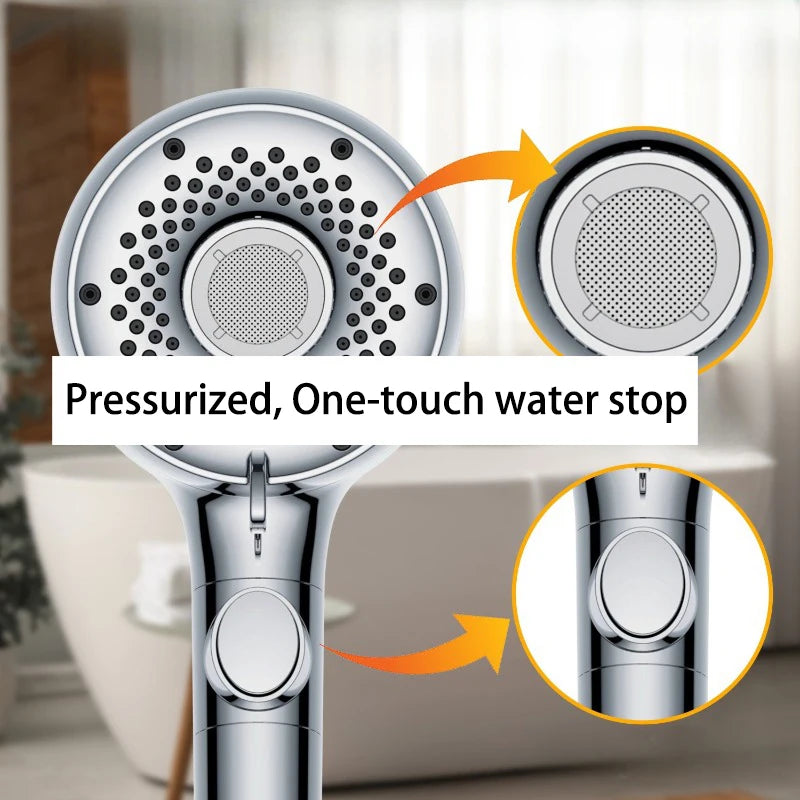 5 Spray Modes Shower Head with One Touch Button Large Water Outlet Nozzles High Pressure Showe Head for Bathroom Accessories