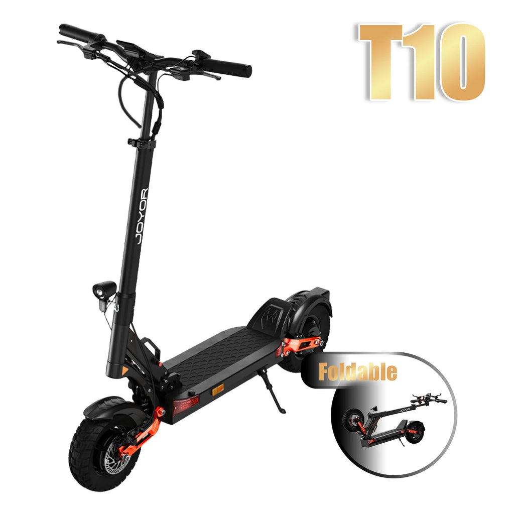 JOYOR T10 Flagship Electric Scooter 1000W Dual Motors 3600W Peak 37MPH 60V18Ah Battery 45 Miles Dual-Arm Suspension Dual Hydraulic Disc Brakes Anti-skid 10Inch OffRoad Tires High Speed Stability Aluminum Alloy Frame Foldable