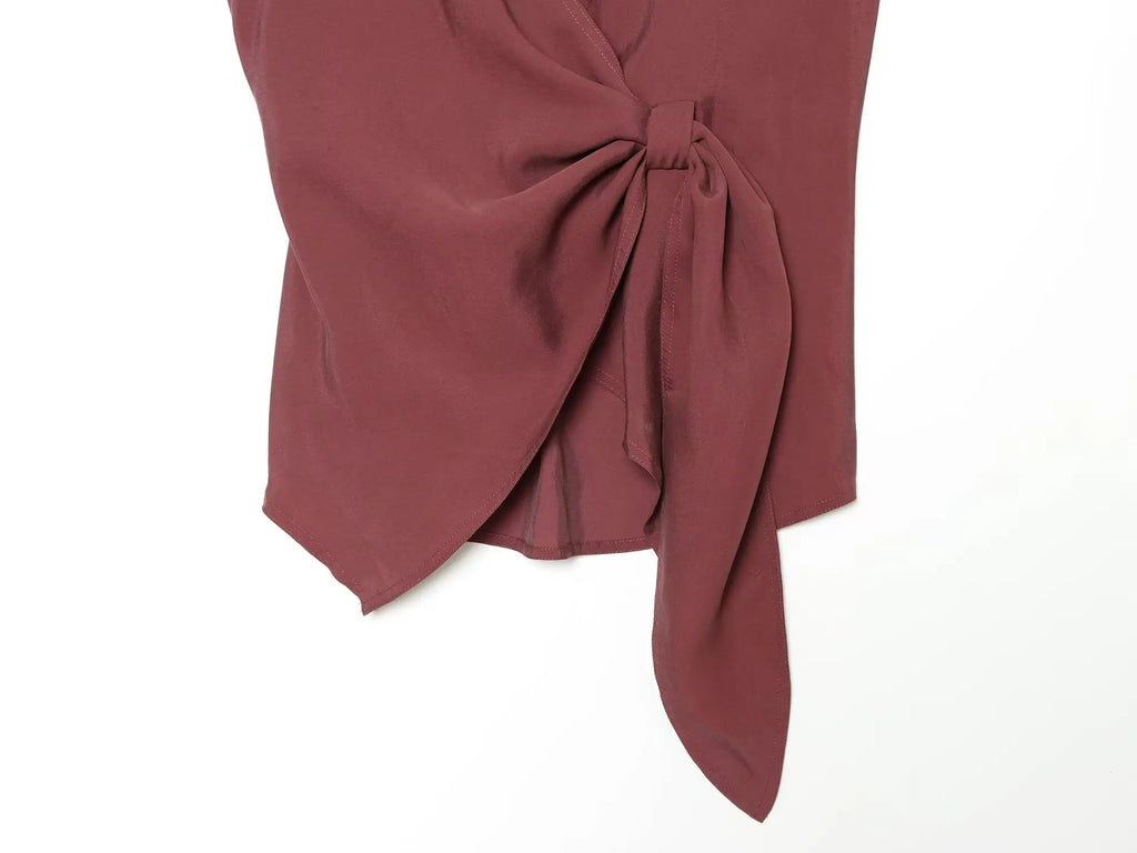 BSAY 2026 Women's Two Piece Set V-Neck Sleeveless Wrap Top With Bow Tie Elastic Waist Wide Leg Pants Elegant Solid Color Outfit