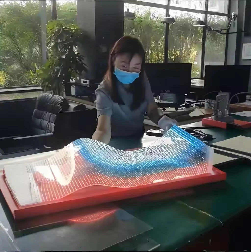 Transparent Advertising Led Video Wall Panel Roll up Crystal Rgb Flexible Mesh Glass Sticker Screen Luxury Thin Film LED