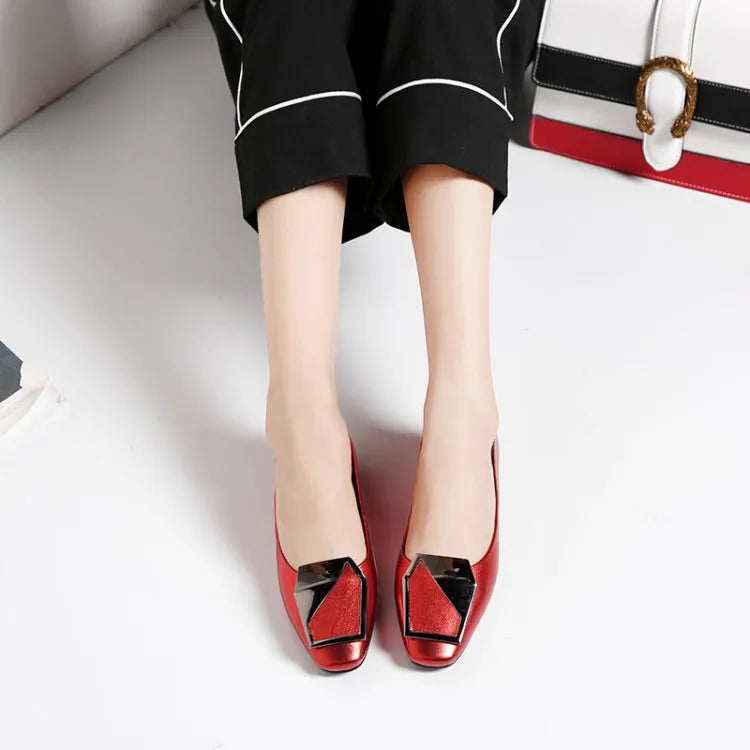NEW Autumn/Spring Women Pumps Genuine Leather Shoes for Women Square Toe Low Heel Shoe Concise Slip-on Plus Size Handmade Shoes