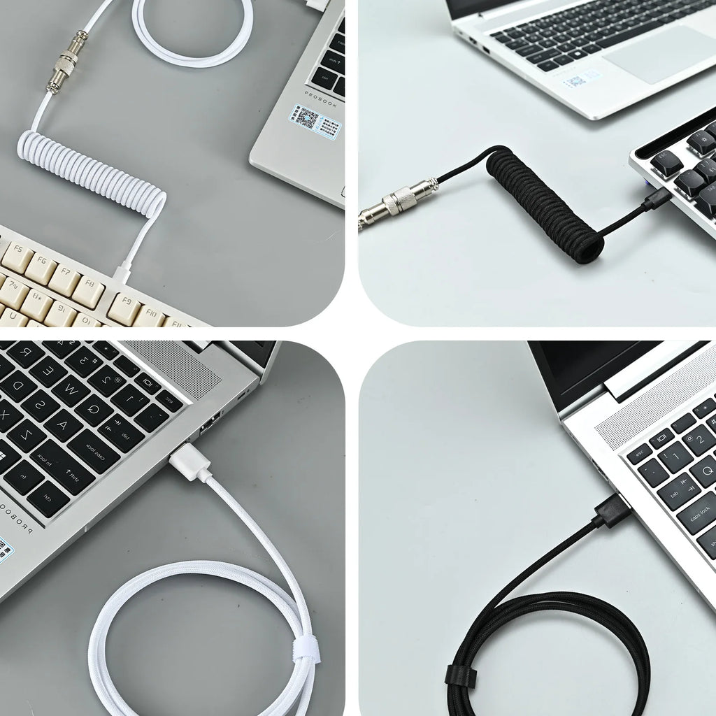 Metal USB A to TYPE C Braided Cable Mechanical Keyboard Coiled Cable USB Spring Wire Aviator Desktop Computer Aviation Connector