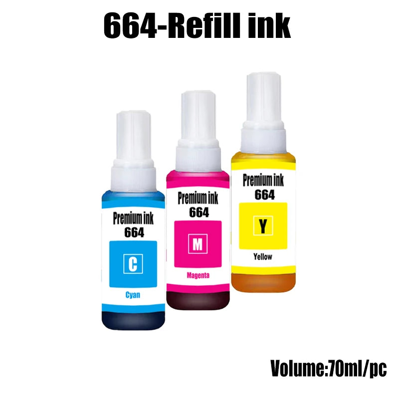 664 Refill ink Premium Ink for Epson T6641 T6642 T6643 T6644 ET-2500, 2550, 4500, 4550, 2600, 2650, 3600, 1650 Printer