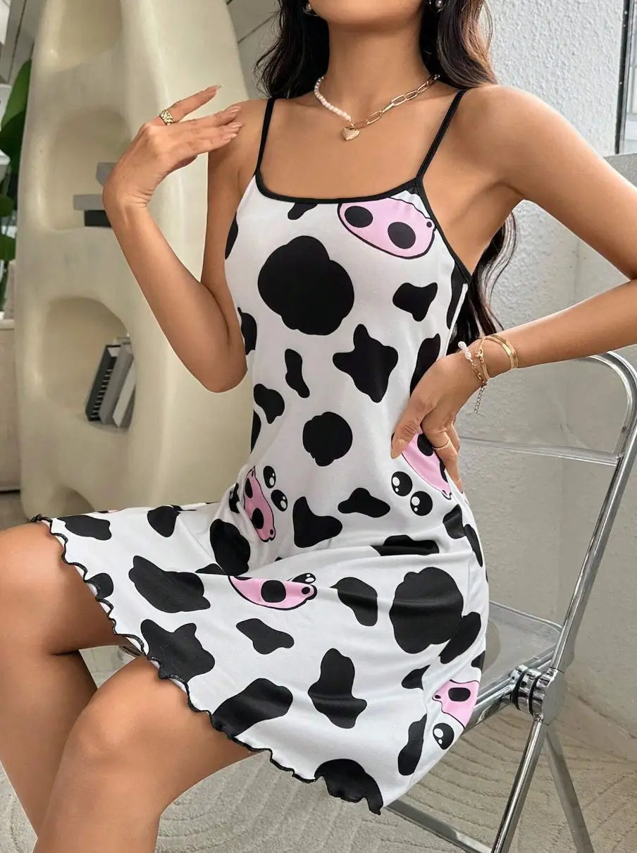 New Summer Nightdress Cute Cat Pattern Light Breathable Fabric Girls Loose Nightdress For Bedroom