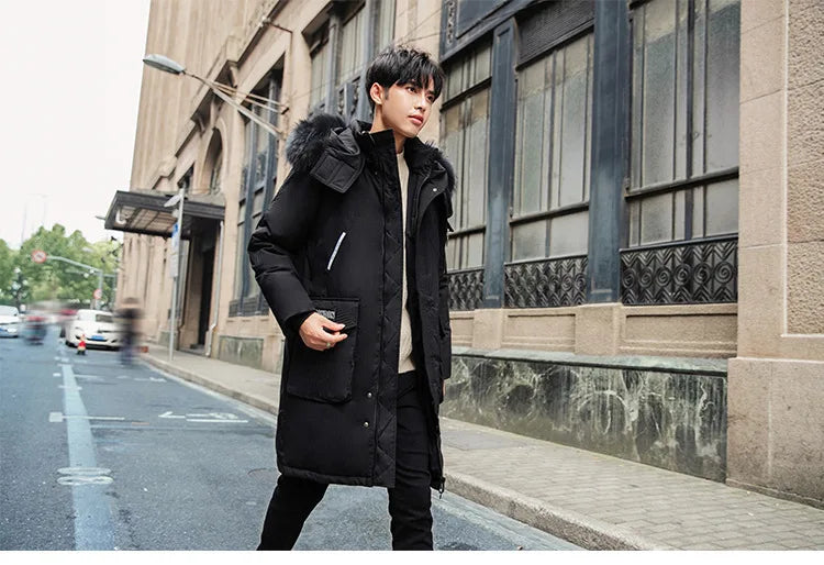 Men's New Korean Version Thick Parka Over the Knee Men's Mid to Long Style Trendy Handsome Men's Coat High Quality Design Parkas