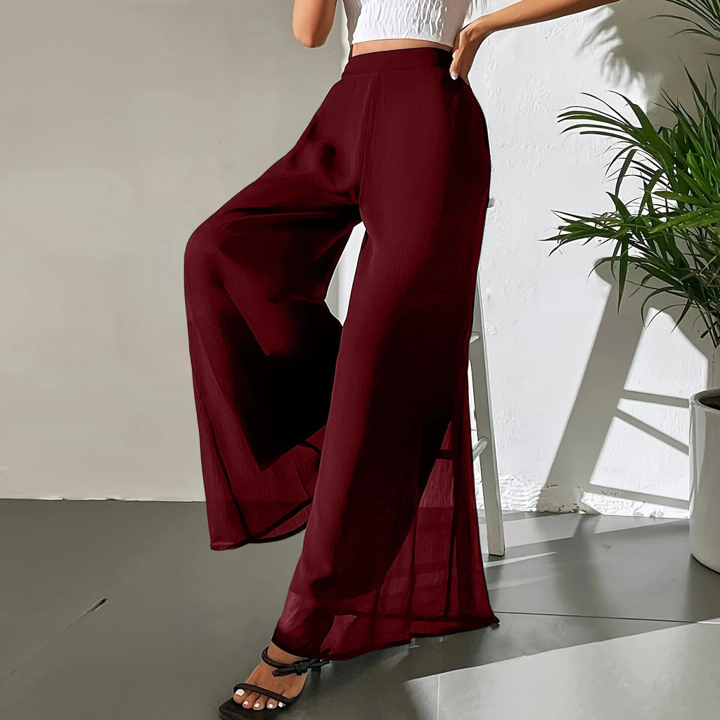 New Mom's Loose Pants Summer Fashion Versatile Ice Silk Chiffon Wide Legged Pants Women's Straight Casual 9-point Trousers