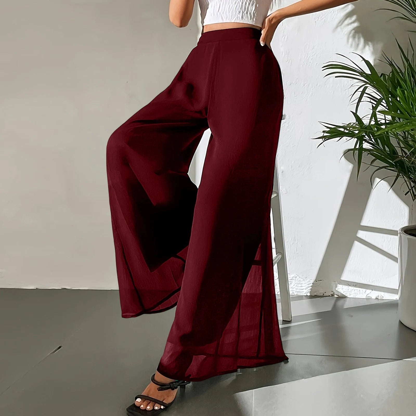 New Mom's Loose Pants Summer Fashion Versatile Ice Silk Chiffon Wide Legged Pants Women's Straight Casual 9-point Trousers