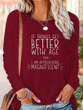 Women's Spring and Autumn 100% pure cotton fashionable casual loose inspirational quotes printed round neck long sleeved T-shirt