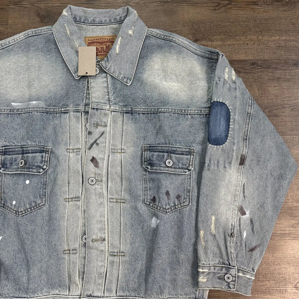Yao Fashion SAINT OF MICHAEL Damaged Aged Ripped Denim Jackets Streetwear Loose Oversize Unisex High Quality Jacket For Men