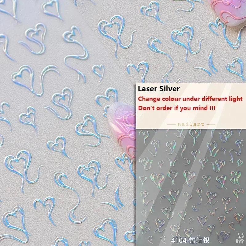 5D Gradient Love Gem Glitter Love Heart Colorful Cat's Eye Rhinestone Soft Self Adhesive Nail Art Stickers Shiny Manicure Decals