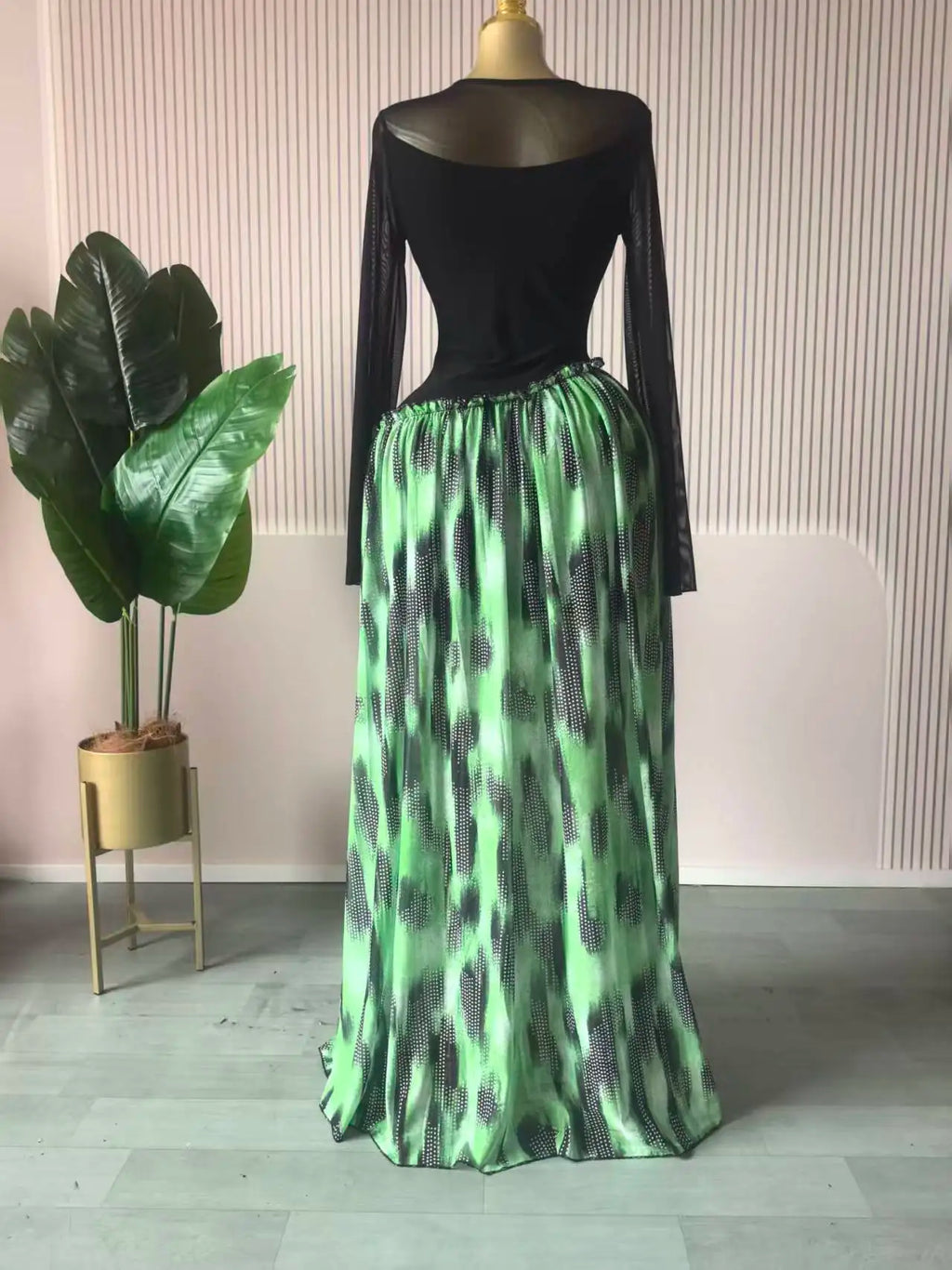 GLCMYAYA Women Mesh Print Full Sleeve O-neck Elegant Long Maxi Dress Fall Birthday Holiday Evening Sexy Party Dresses Vestidos
