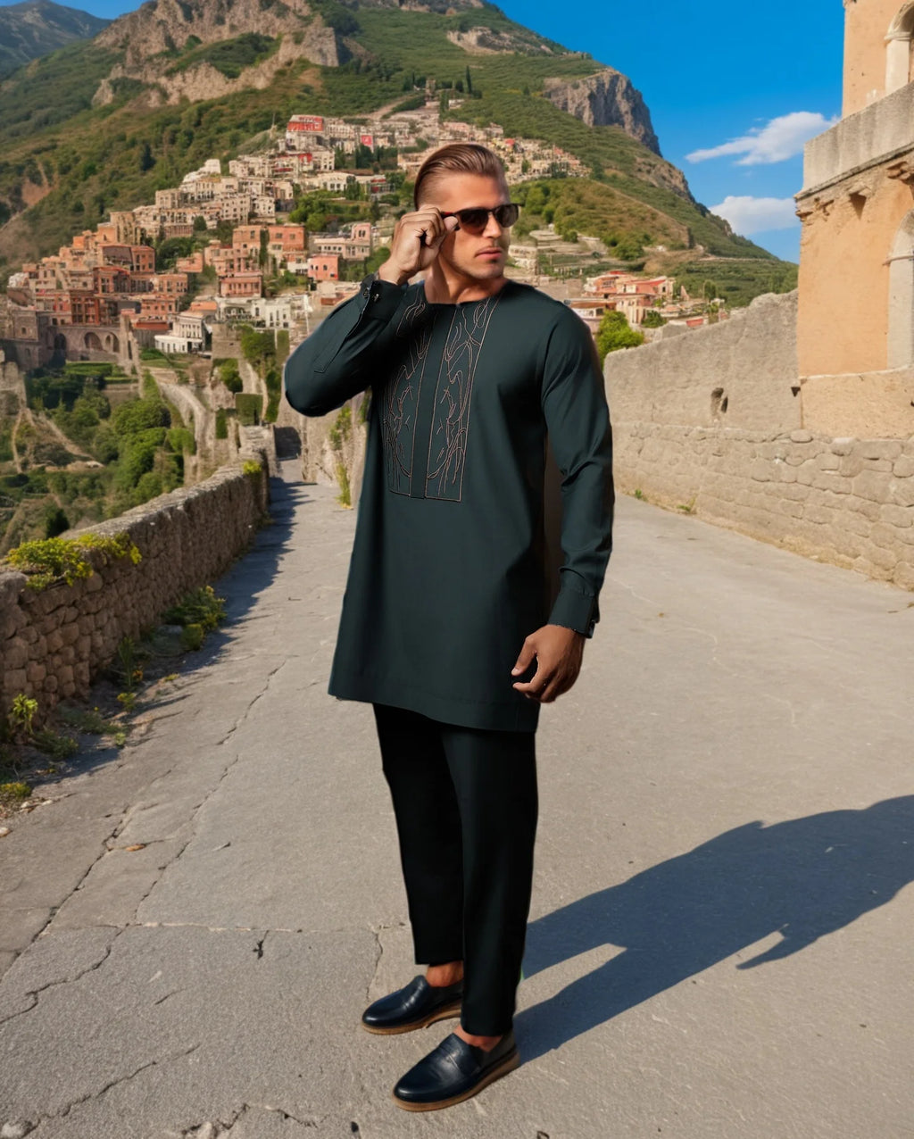 White Kaftan Men's Suit Embroidery Floral Top Pants Kaunda Suit African Casual Outfits Wear Traditional 2PCS Set Wedding Tuxedo