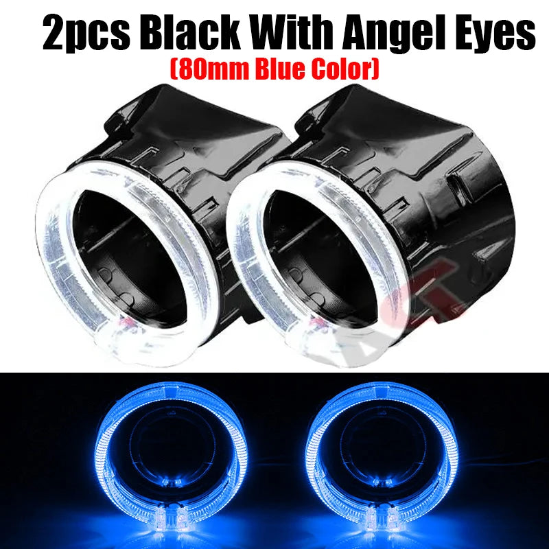 2.5 inch 80mm LED Angel Eyes Projector Shrouds WST Bi-xenon Bi-led Headlight Lenses Cover Mask Car Light Retrofit Accessories