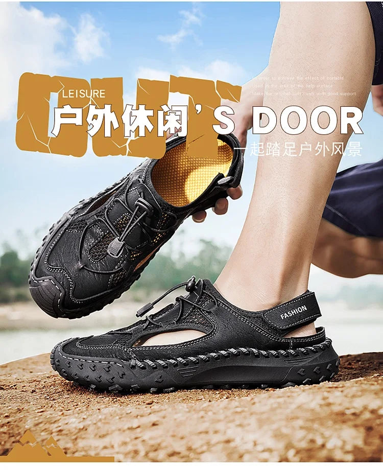 Summer Men Sandals Genuine Leather Mens Casual Shoes Outdoor Men Leather Sandals for Men Beach Shoes Roman mens Shoes