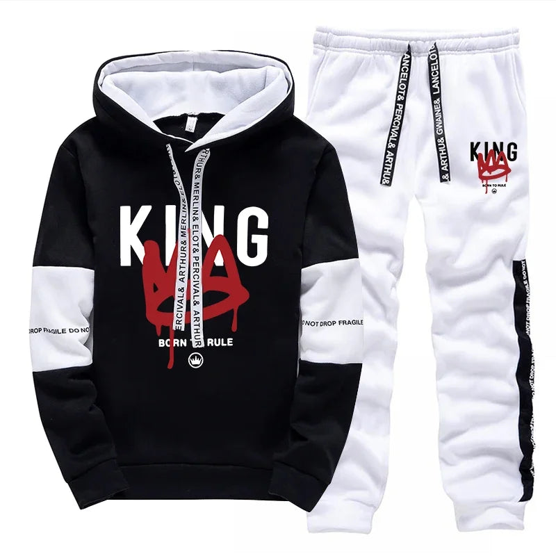 King Print Mens Tracksuit Casual Sweatshirts Outdoors Sports Jogging Mens Clothing Daily Street Sportswear Single Piece Hoodies