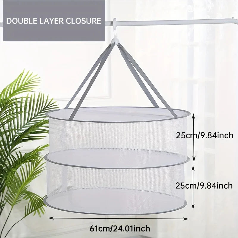 1/2 Layer Clothes Dryer Basket With Hanging Hook Fine Mesh Polyester Household Towels Foldable Baby Sweater Drying Rack For Home