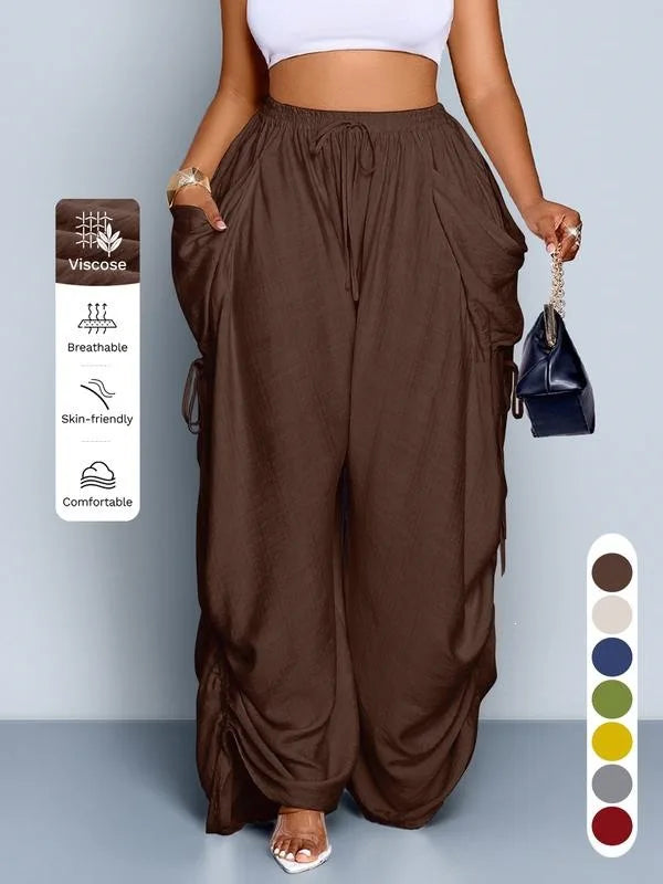 Loose Wide Leg Pants Drawstring Elastic Waist Pure Color Casual Trousers Women's High Waist Straight Cut Summer Fashion