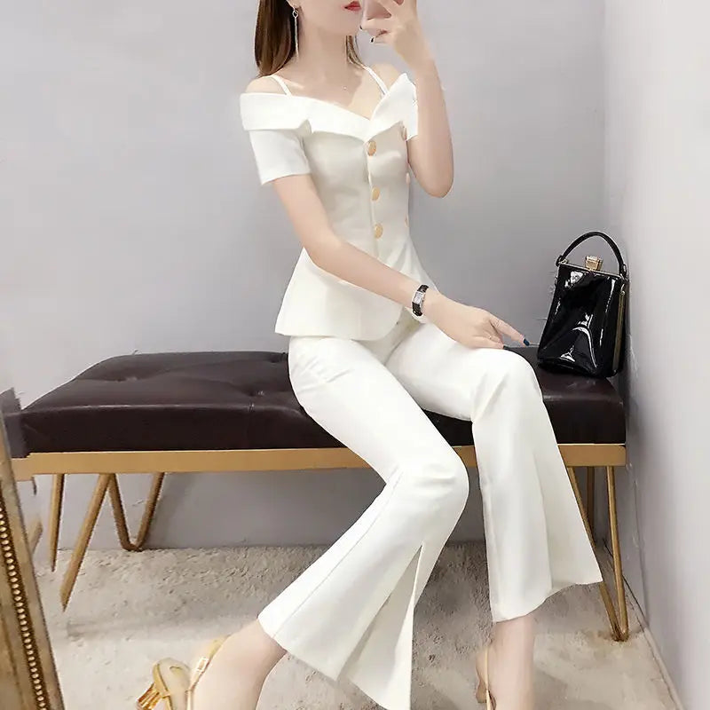 Womens 2 Pant Sets Blazer and Outfit Wide Leg Trouser Suit White Two Piece Set Pants for Women Sexy Classy Co Ord Promotion Xxl