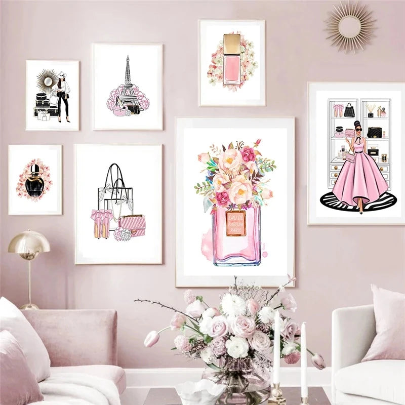 Abstract Fashion Girl DIY Diamond Painting New Lipstick Wall Art Makeup Perfume Bottle Embroidery Pink Paris Bedroom Home Decor