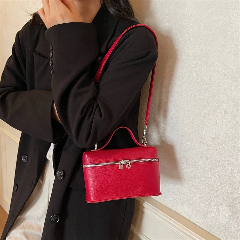 Minimalist Trend Solid Color Box Bag Litchi Pattern Portable Carrying Crossbody Bag Daily Commuting Versatile Square Bag