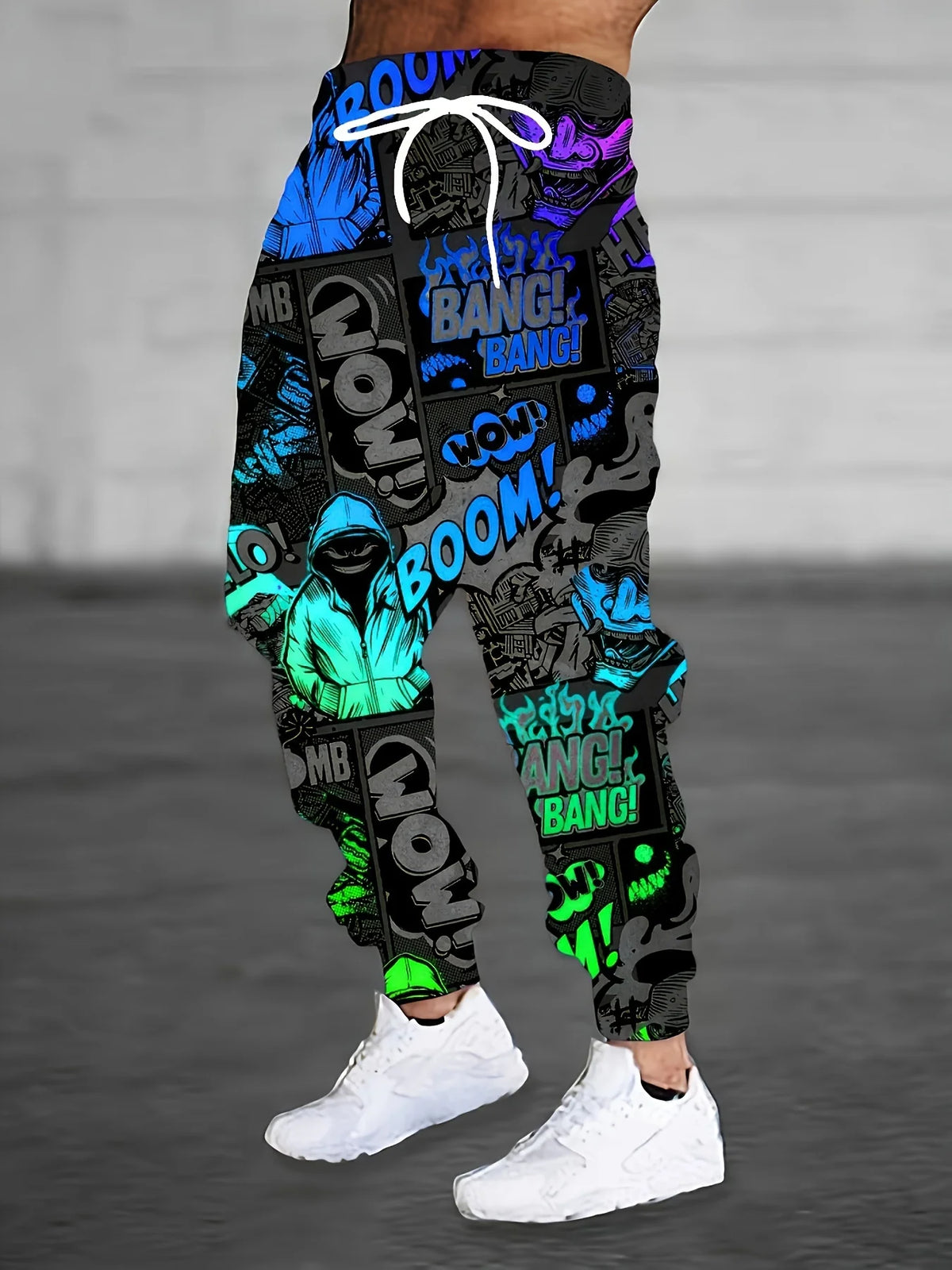 Cartoon Style Patterns Street Pants Men's Side Pockets Elastic Drawstring Sweatpants Joggers Pants Casual Trousers Fall Winter