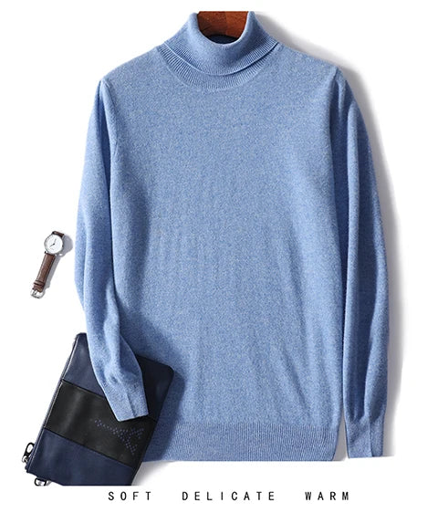 Men Turtleneck Cashmere Pullover 100% Pure Wool Knitwear Sweater Basic Solid Smart Casual Jumper Male Tops Autumn Winter