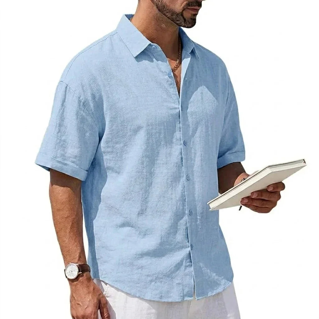 Summer Short Sleeve Shirts Men's Casual Linen T-shirts Men Cotton Lapel Shirts Male Beach Hawaiian Shirt Man Summer Gym Tshirts