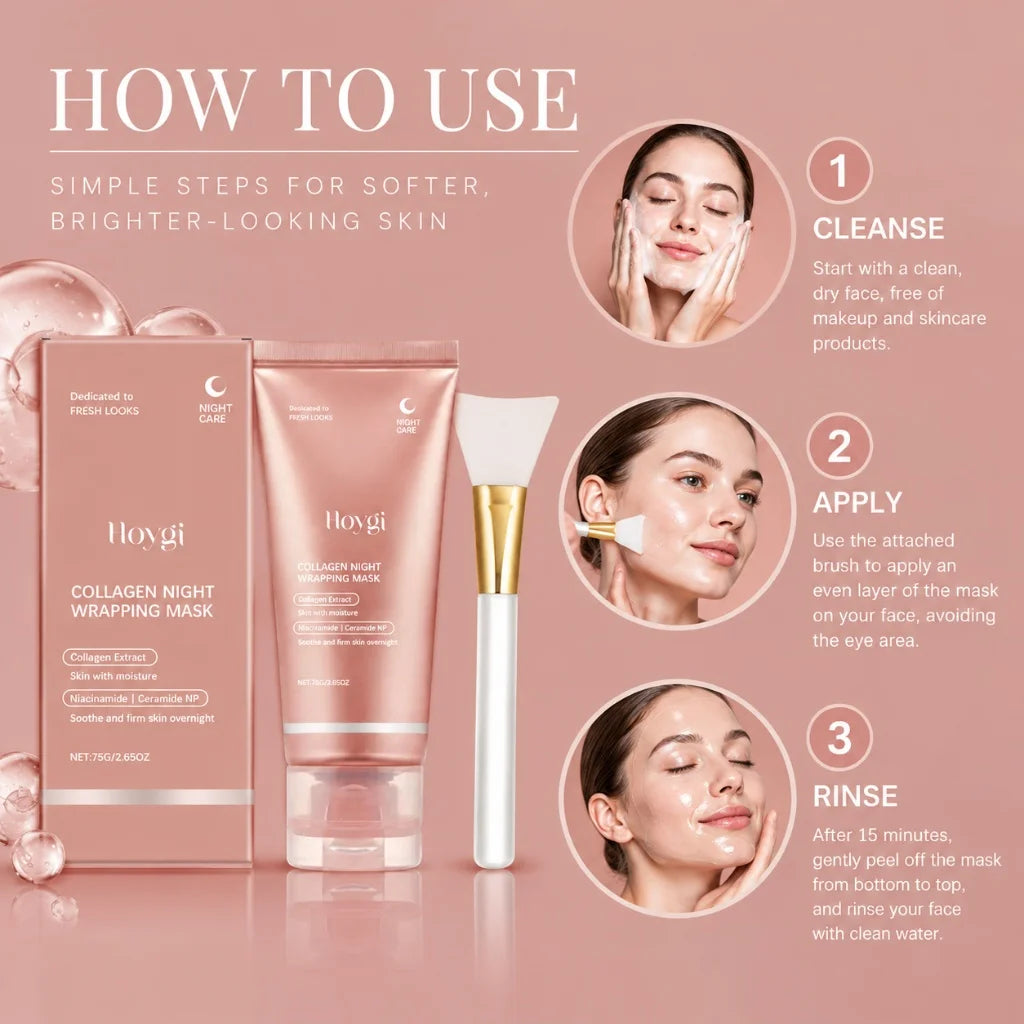 HOYGI Collagen Overnight Peel Off Mask Gentle Facial Cleanser Deep Purify Pores Moisturizing Nourishing Skin Care Treatment