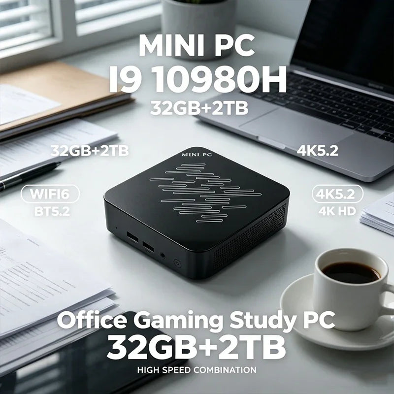 Mini PC Intel Core I9 10980H 32GB RAM 2TB SSD Mini Desktop Computer WIFI6 BT5.2 4K HD Office Gaming Study Small PC