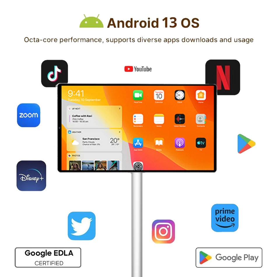 Mobile Touch Screen Lcd Tv 21.5 Inch White Mini Tv 4G+64G FHD Smart Television Android Portable Smart Tvs For Entertainment