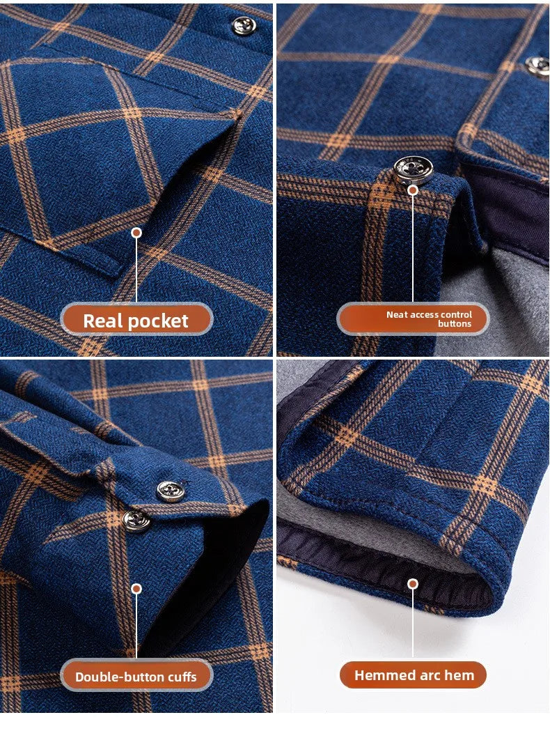 Men's Travel Casual Winter Double-Sided Fleece Warm Thickened Fleece Plaid Work Shirt Plus Size Extra Large Clothes Shirts